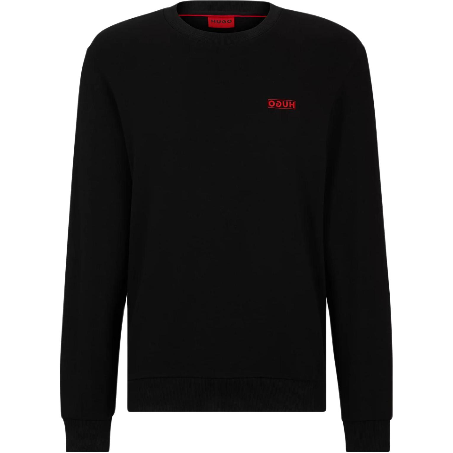 HUGO BOSS Cotton-Terry Reverse Logo Sweatshirt Black Crewneck Pullover 50483666-001
