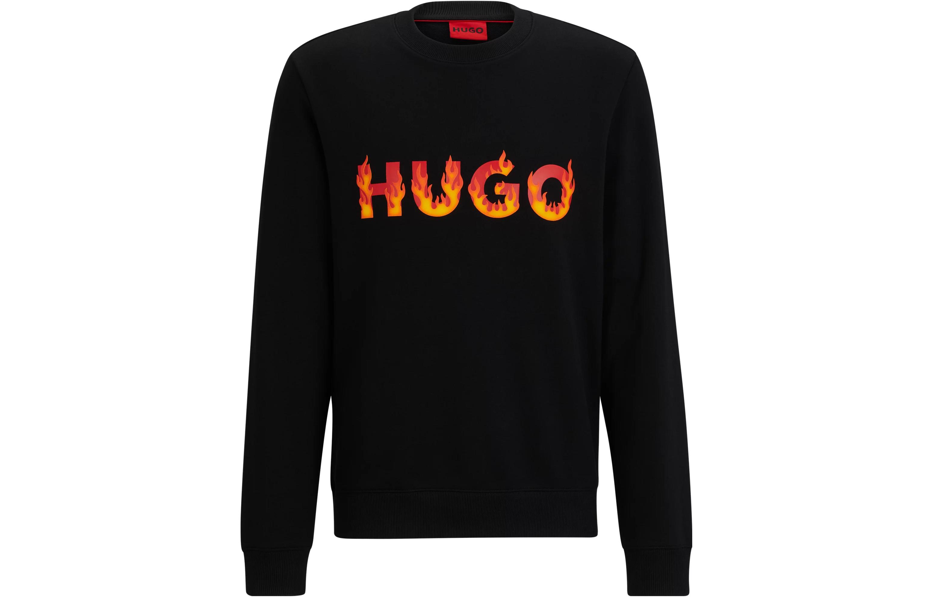HUGO BOSS Cotton-Terry Sweatshirt with Puffed Flame Logo - Black Crewneck 50504813-001