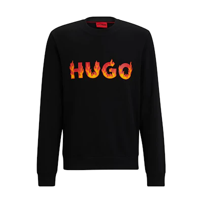 HUGO BOSS Cotton-Terry Sweatshirt with Puffed Flame Logo - Black Crewneck 50504813-001