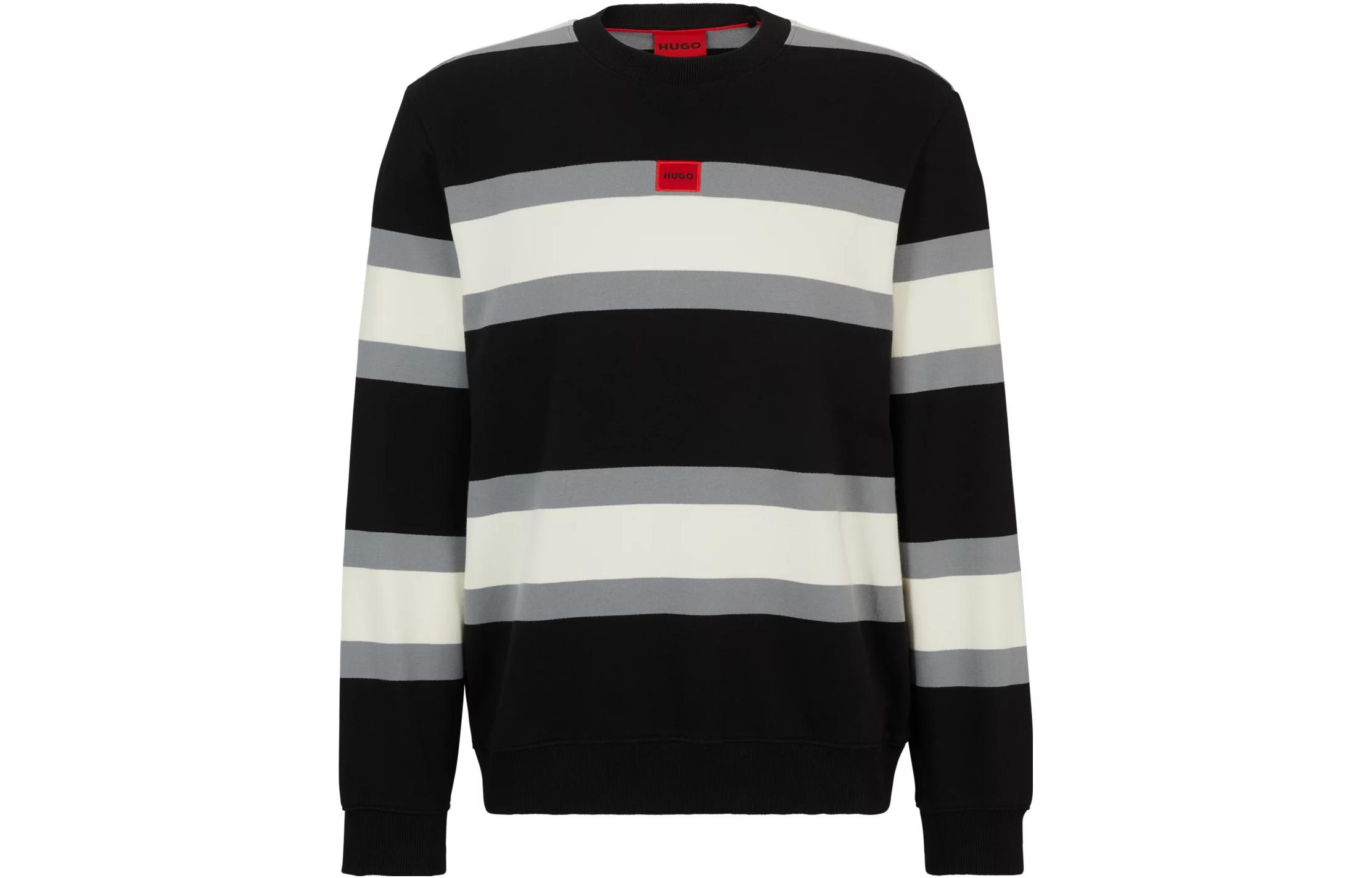 HUGO BOSS Cotton Sweatshirt Block Stripes Red Logo Label Black Pullover 50505009-960