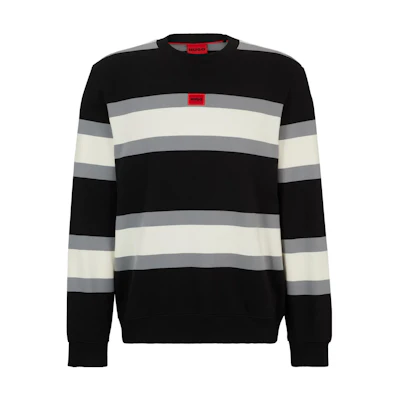 HUGO BOSS Cotton Sweatshirt Block Stripes Red Logo Label Black Pullover 50505009-960