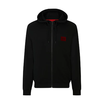 HUGO BOSS Cotton Terry Zip-Up Hoodie with Logo Print Black Jacket 50501016-001