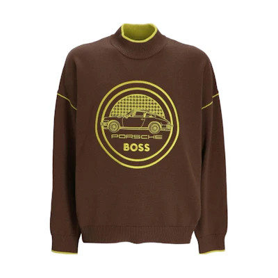 HUGO BOSS Crewneck Logo Print Pullover Sweatshirt Brown-Green 50496955-361