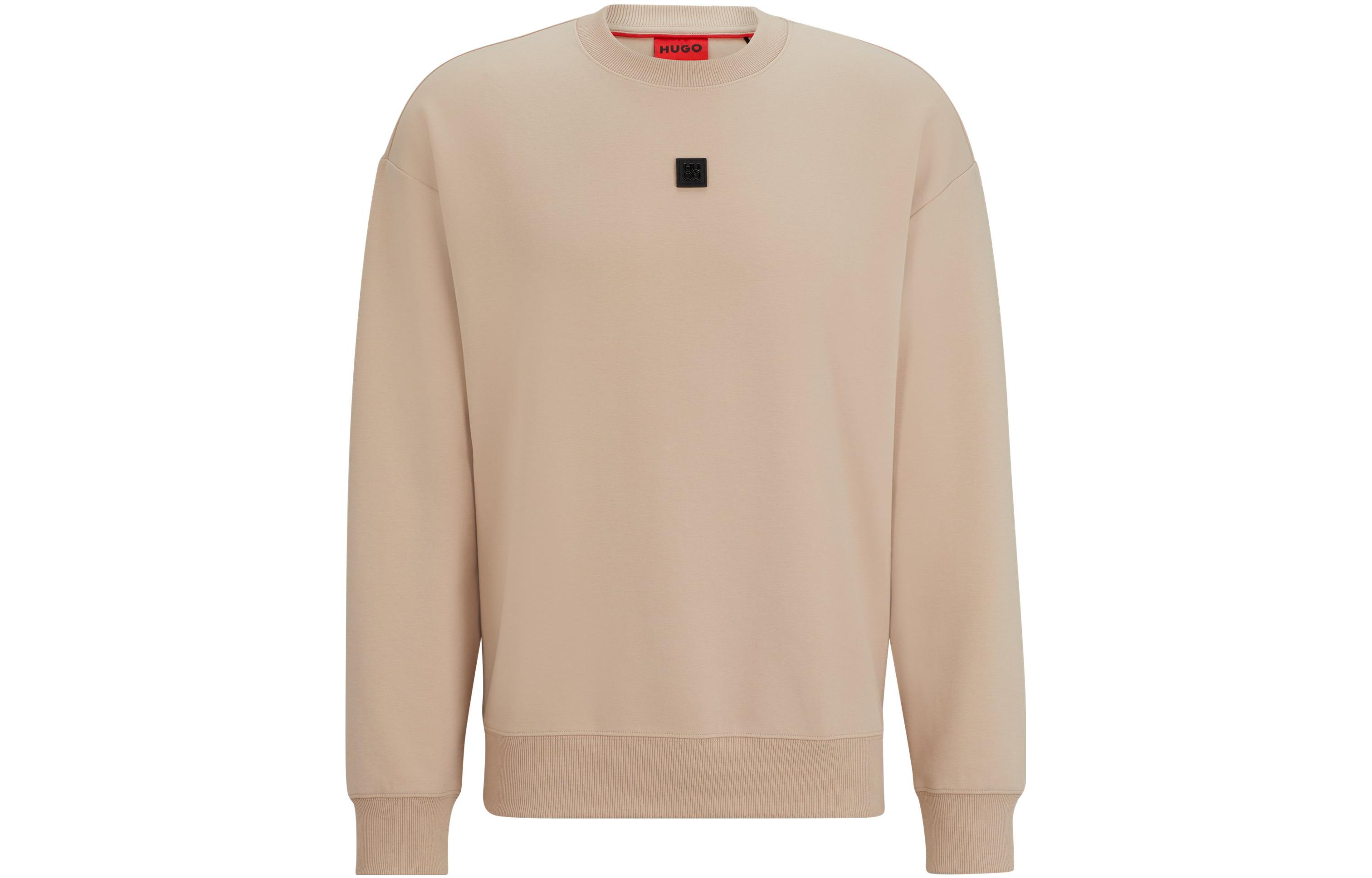 HUGO BOSS Crewneck Sweatshirt Light Brown with Solid Logo Ribbed Cuffs 50509270-267