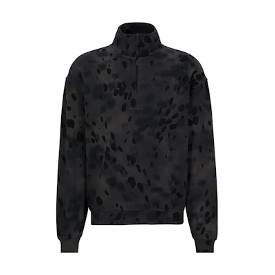 HUGO BOSS Dalmatian Print Stand Collar Long Sleeve Sweatshirt Dark Grey Men 50498226-028