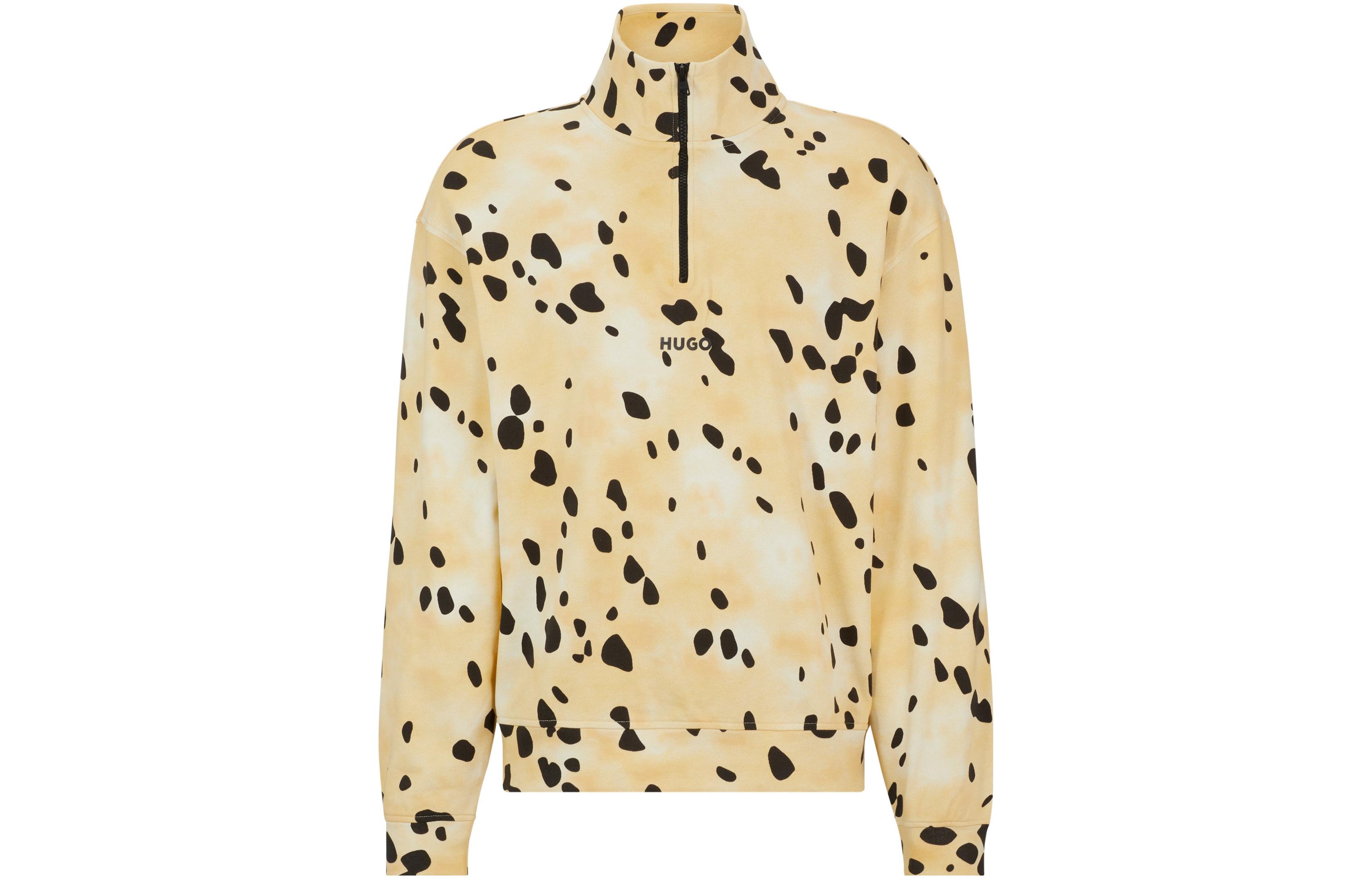 HUGO BOSS Dalmatian Print Yellow Zip-Neck French Terry Sweatshirt 50498226-278