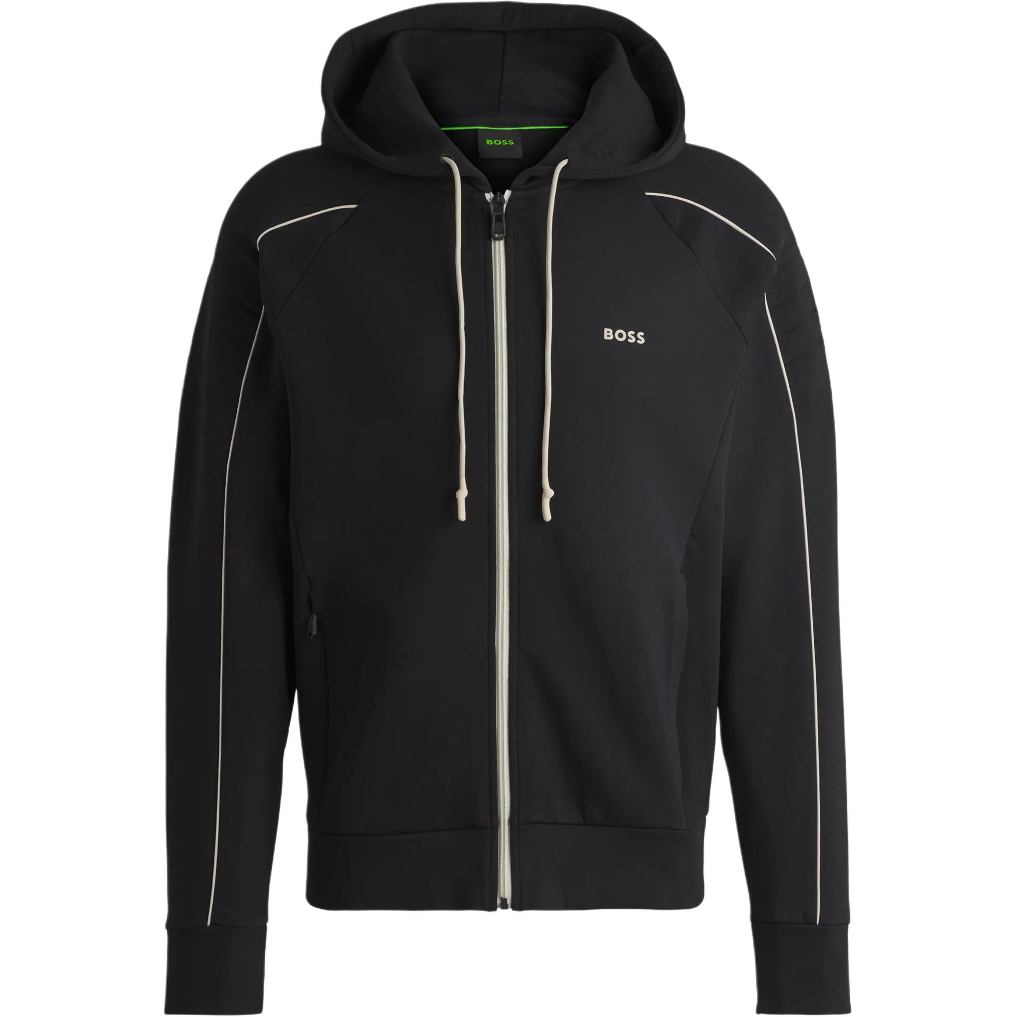 HUGO BOSS Embossed Pattern Hoodie Zip Jacket Black 50518197-001