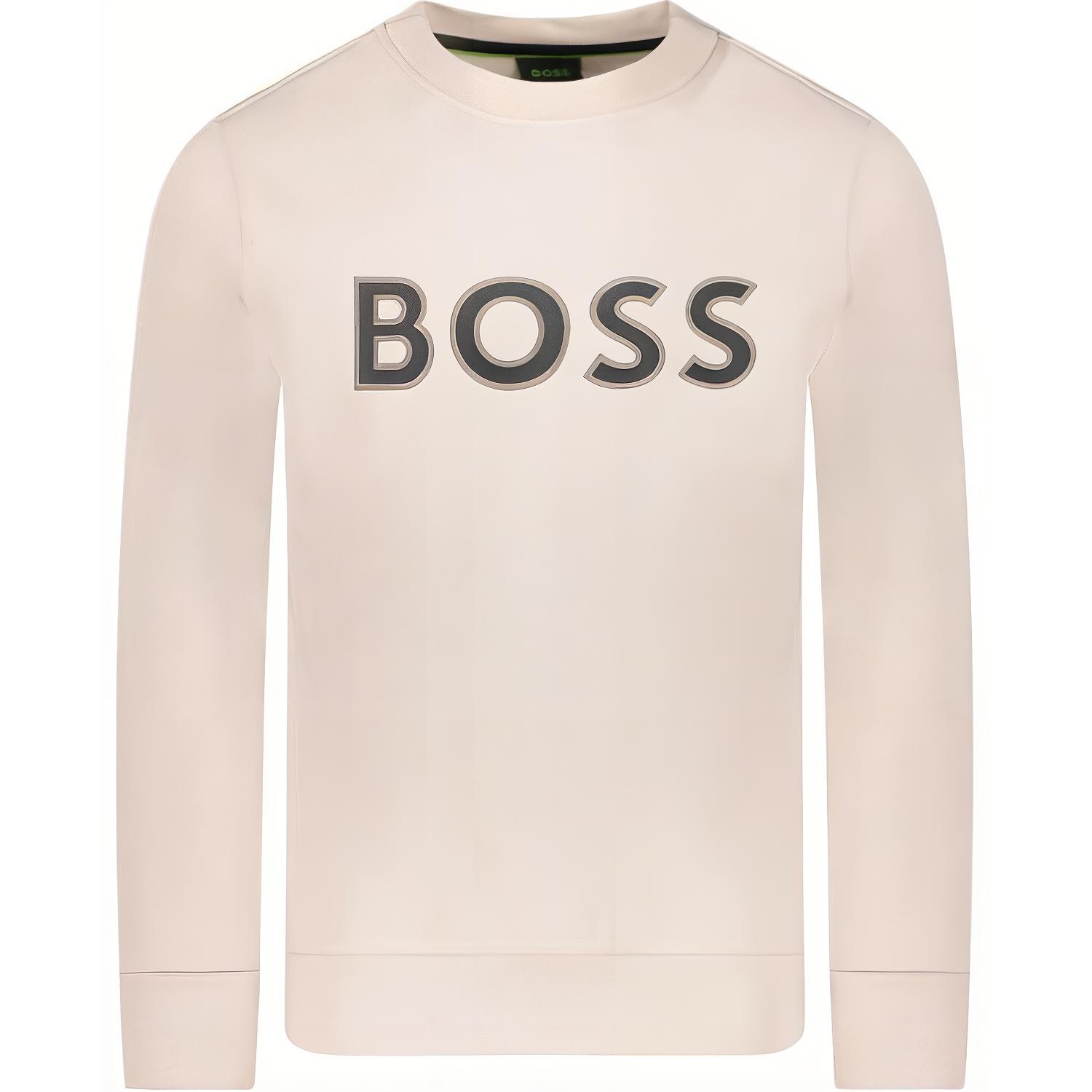 HUGO BOSS Embroidered Logo Crewneck Slim-Fit White Sweatshirt 50504748-271