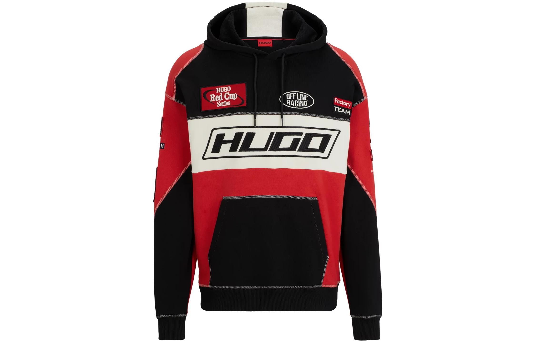 HUGO BOSS Embroidered Loose-Fit Hoodie Black/Red - 50508456-693