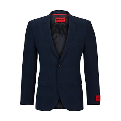 HUGO BOSS Extra-Slim-Fit Checked Stretch Jacket Navy Blue Blazer 50509583-420