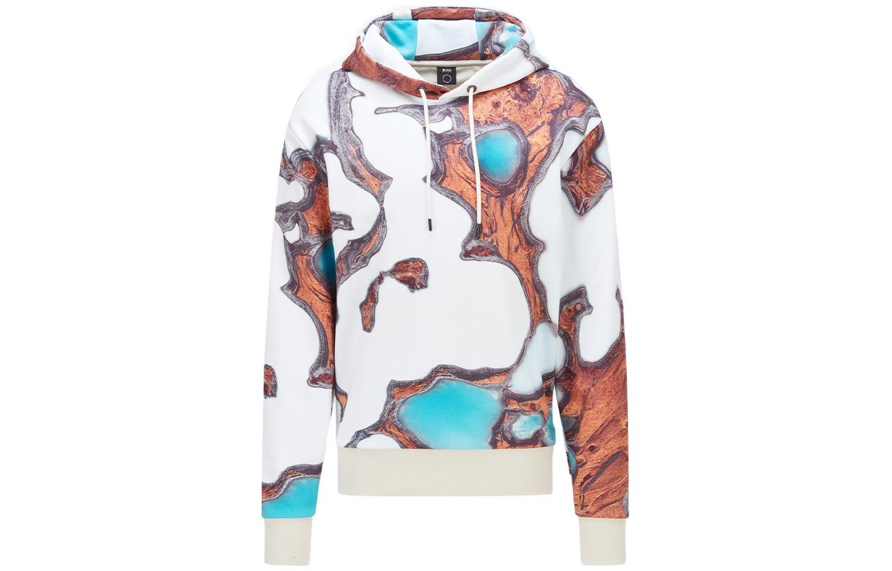 HUGO BOSS Fall Hoodie White - Patterned Printed Long-Sleeve Sportswear 50459314-131