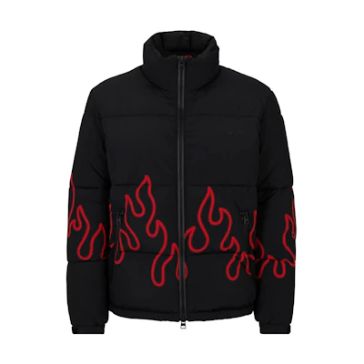 HUGO BOSS Flame Print Water-Repellent Padded Jacket - Black 50520514-001