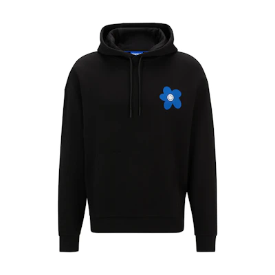 HUGO BOSS Floral Cotton-Terry Regular-Fit Hoodie Black Pullover Sweatshirt 50515648-001