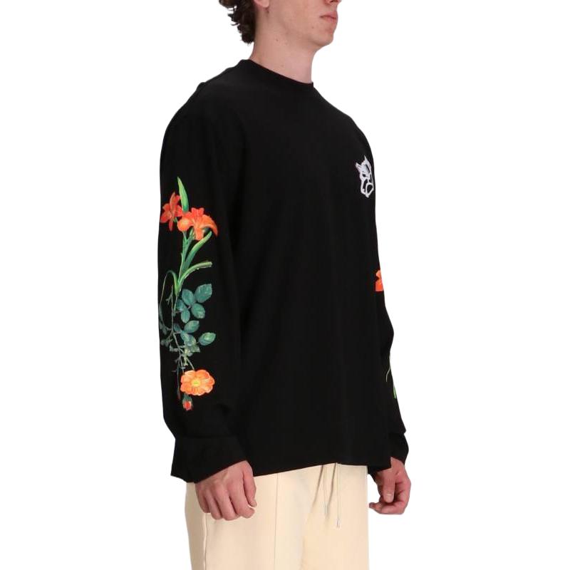 Shop HUGO BOSS 花卉刺繡黑色圓領衛衣 50517427-001