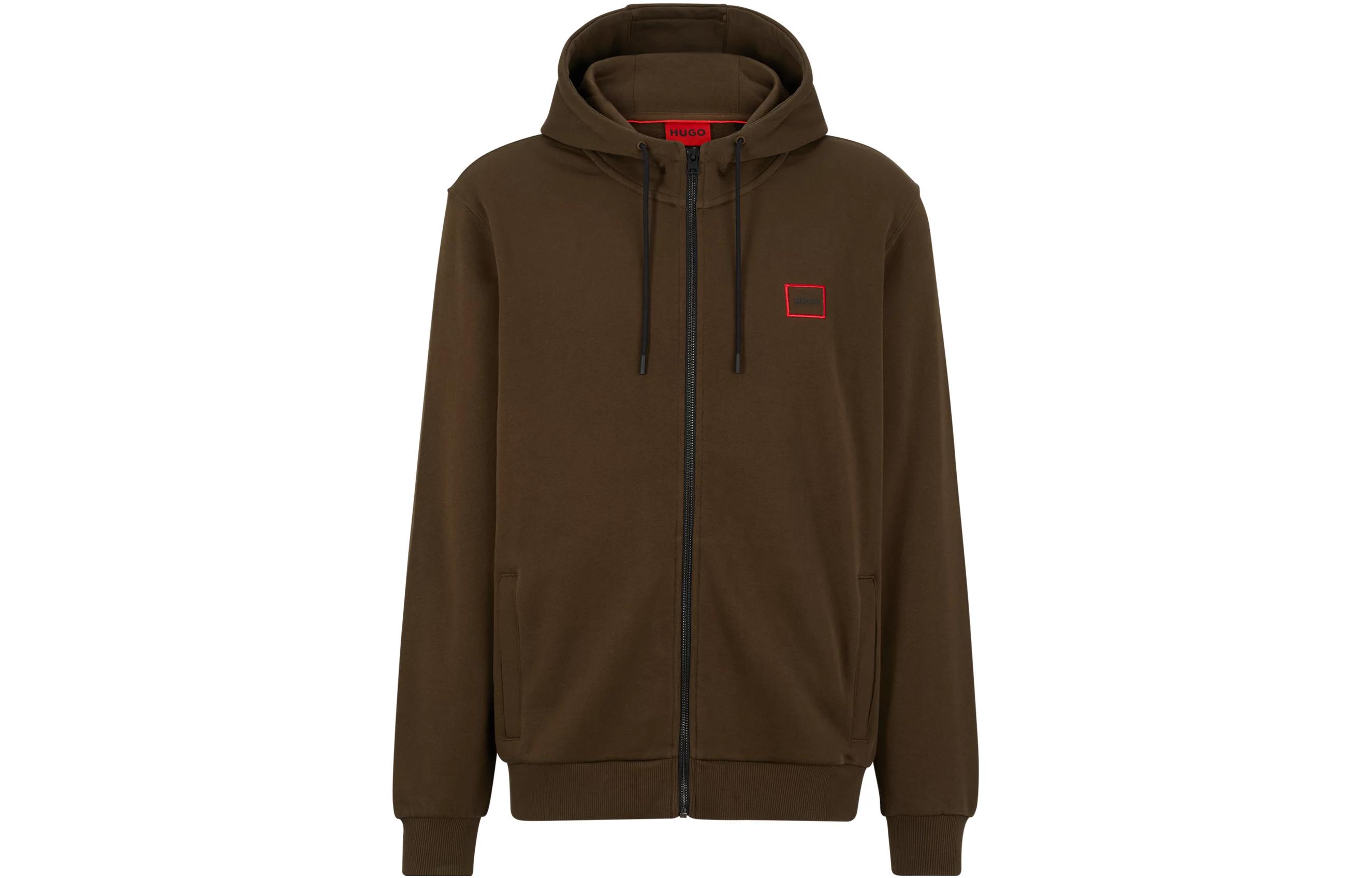 HUGO BOSS French Terry Zip-Up Hoodie Jacket - Dark Brown Fashion Trend 50481342-303