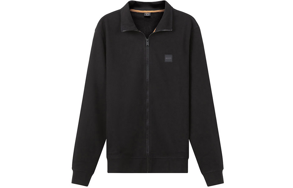 HUGO BOSS Full-Zip High Neck Jacket Black Mens Logo Patch Design 50468428-001