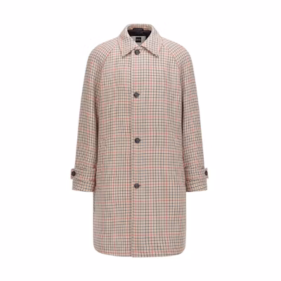 HUGO BOSS FW21 Houndstooth Mid-Length Brown Button Coat. 50464120 262
