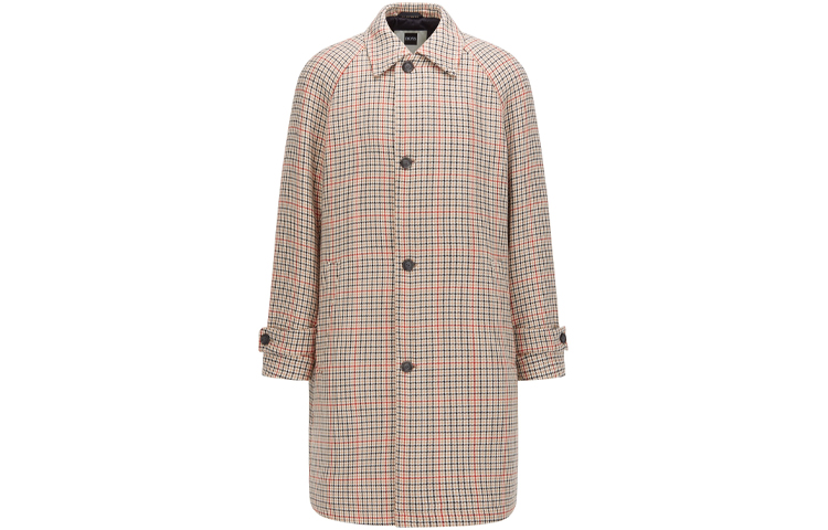 Order HUGO BOSS FW21 千鳥格紋中長款棕色鈕扣大衣. 50464120 262