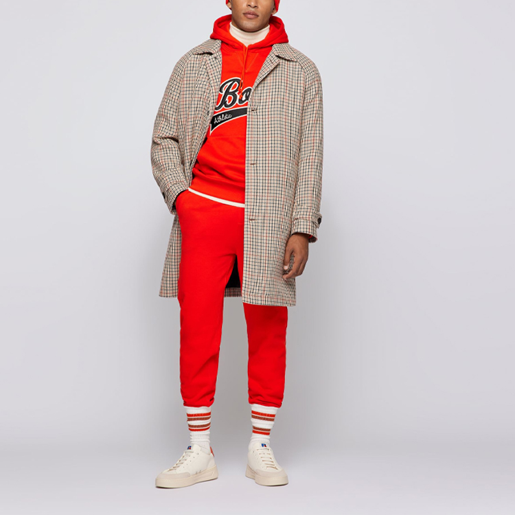 Lookbook HUGO BOSS FW21 千鳥格紋中長款棕色鈕扣大衣. 50464120 262