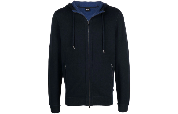 HUGO BOSS FW21 Black Long Sleeve Zip-Up Hoodie Jacket 50458466-404