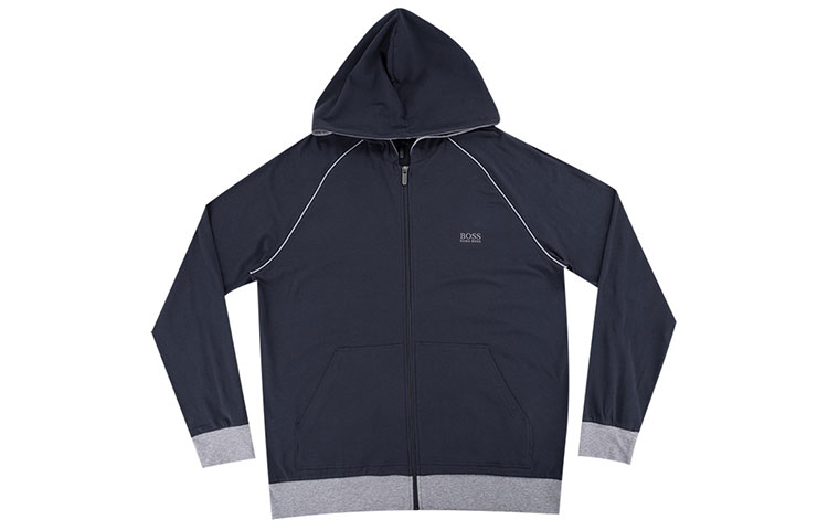 HUGO BOSS FW21 Embroidered Logo Zip-Up Hoodie Jacket Navy Blue 50381879-409