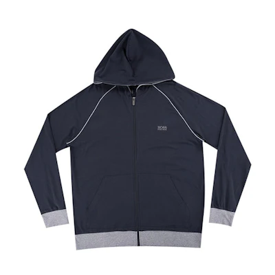 HUGO BOSS FW21 Embroidered Logo Zip-Up Hoodie Jacket Navy Blue 50381879-409