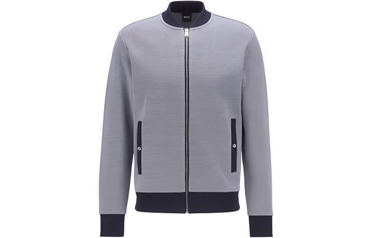 HUGO BOSS FW21 Gray Double-Knit Slim Fit Zip-Up Jacket 50449043-402