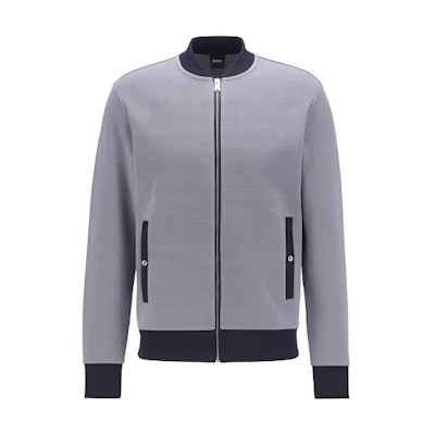 HUGO BOSS FW21 Gray Double-Knit Slim Fit Zip-Up Jacket 50449043-402