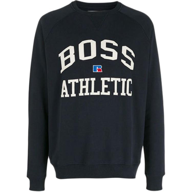 HUGO BOSS FW21 Logo Print Crewneck Long Sleeve Sweatshirt Navy 50455995-404