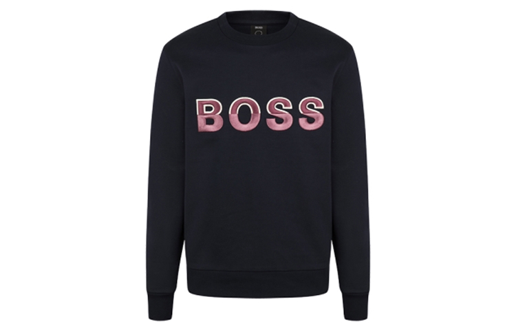HUGO BOSS FW21 Logo Print Crewneck Sweatshirt Navy Casual Pullover 50458160-404