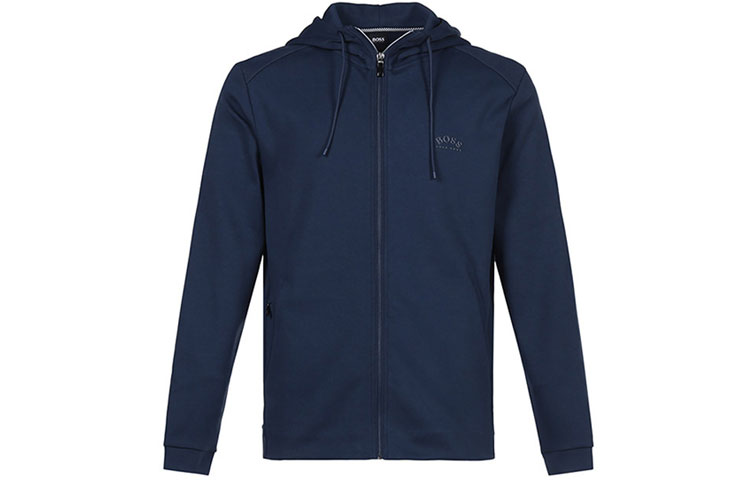 HUGO BOSS FW21 Navy Cotton Logo Zip-Up Hoodie Jacket 50455083-410