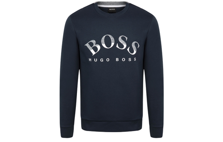 HUGO BOSS FW21 Navy Crewneck Sweatshirt with Minimalist Logo Print 50457020-410