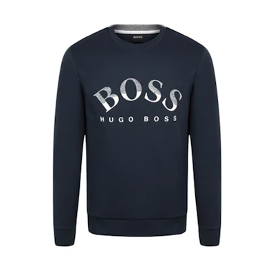 HUGO BOSS FW21 Navy Crewneck Sweatshirt with Minimalist Logo Print 50457020-410