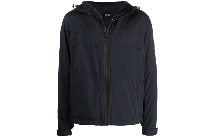 HUGO BOSS FW21 Solid Navy Hooded Windbreaker Jacket for Men 50448219-402
