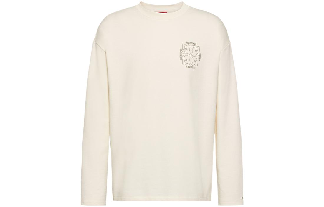 HUGO BOSS FW21 White Crewneck Sweatshirt with Back Letter Print 50453735-107