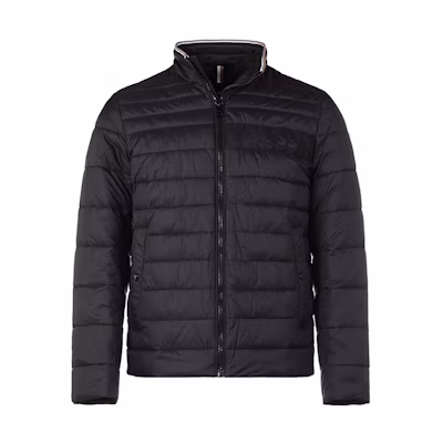 HUGO BOSS FW22 Black Cotton Jacket with Letter Logo Print and Zip Closure. 50464308-001