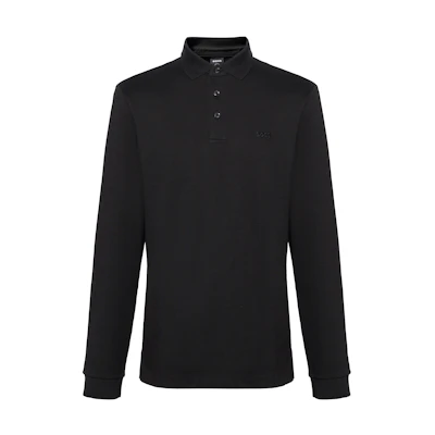 HUGO BOSS FW22 Black Long-Sleeve Solid Color Polo Shirt. 50468392-001