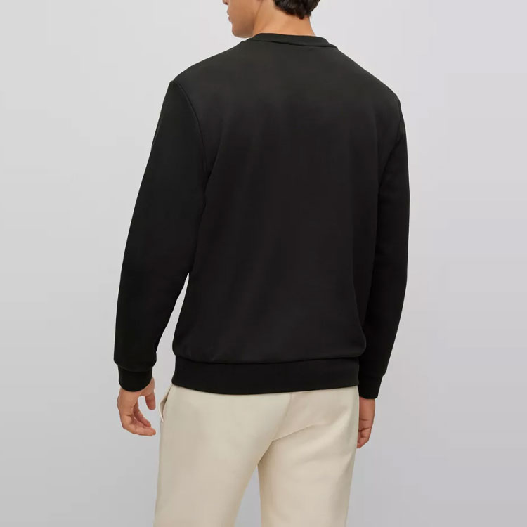 Shop HUGO BOSS FW22 黑色圓領印花標誌長袖上衣 50476140-001