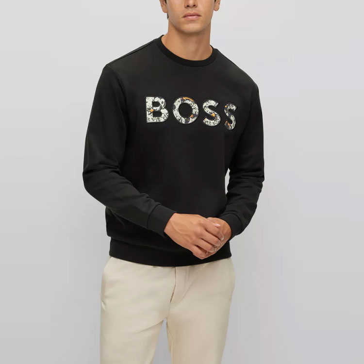 Purchase HUGO BOSS FW22 黑色圓領印花標誌長袖上衣 50476140-001