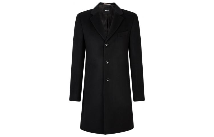 Order HUGO BOSS FW22 黑色羊毛羊絨修身長袖大衣 50479756-001