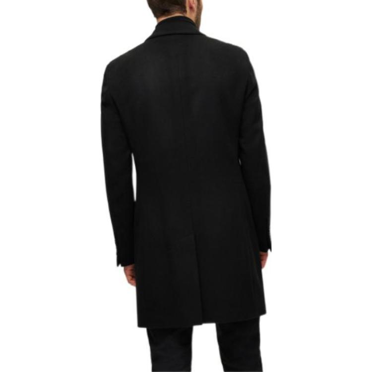 Shop HUGO BOSS FW22 黑色羊毛羊絨修身長袖大衣 50479756-001