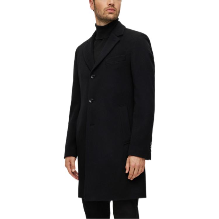 Purchase HUGO BOSS FW22 黑色羊毛羊絨修身長袖大衣 50479756-001