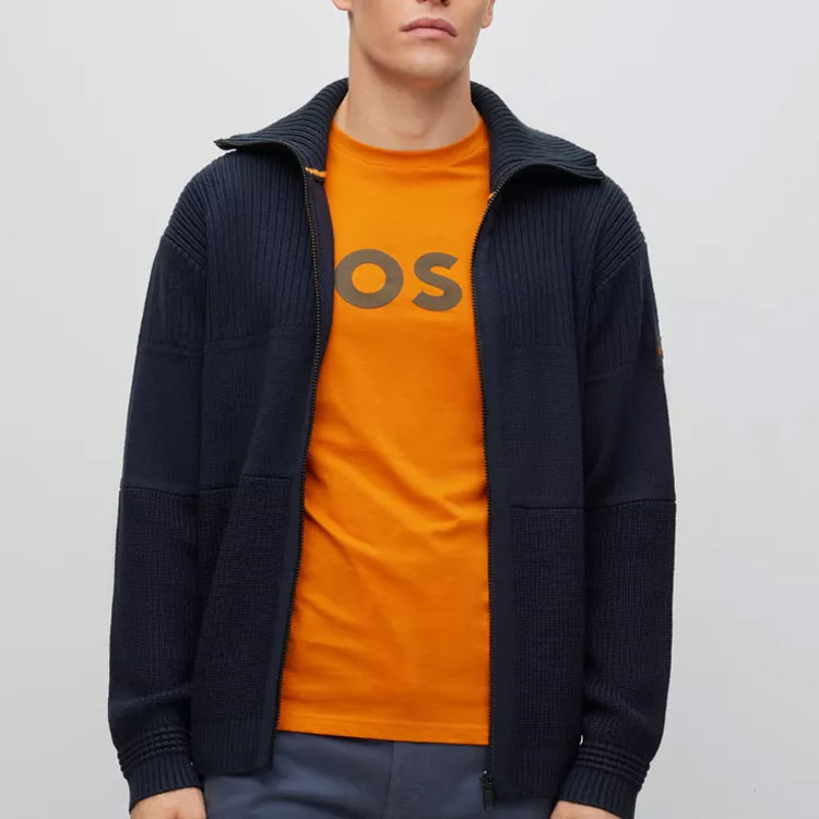 HUGO BOSS FW22  Blue Knit Jacket with Stand Collar and Zipper. 50482524-404 圖 4