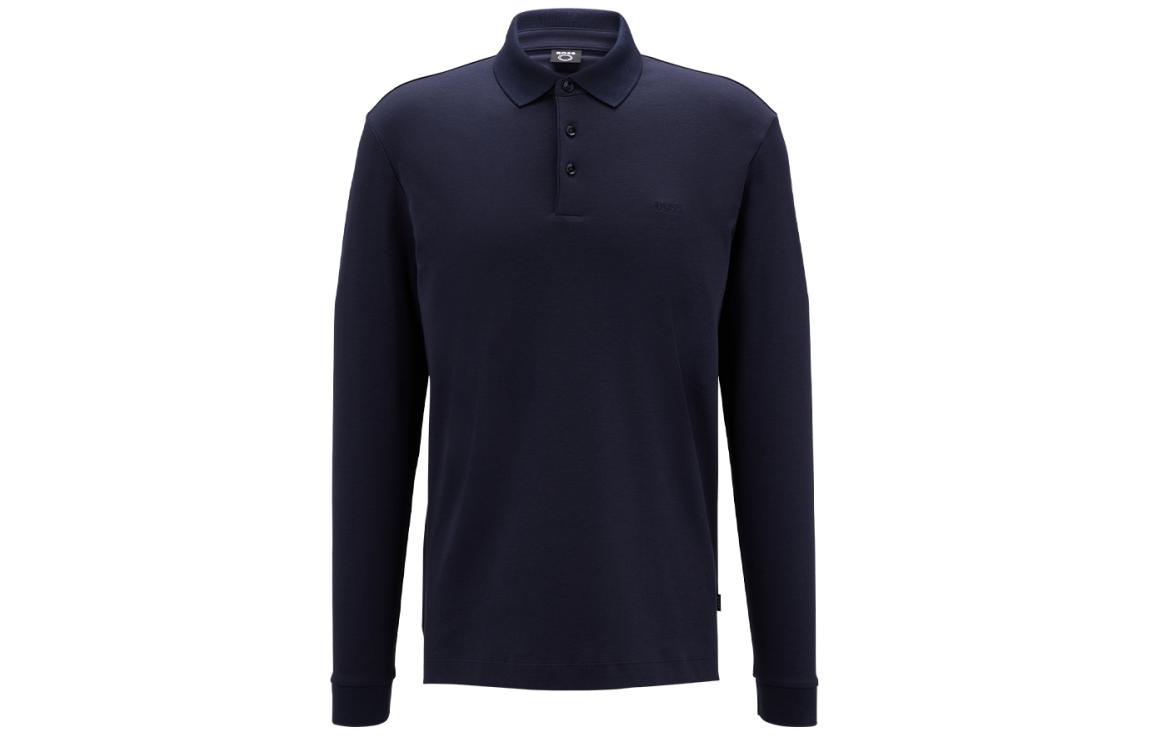 HUGO BOSS FW22  Blue Long-Sleeve Polo Shirt with Embroidered Logo. 50468392-438