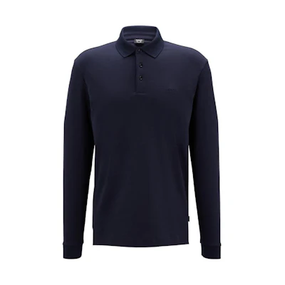 HUGO BOSS FW22 Blue Long-Sleeve Polo Shirt with Embroidered Logo. 50468392-438