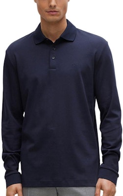 HUGO BOSS FW22 藍色刺繡徽標長袖Polo衫。 50468392-438 Lookbook HUGO BOSS FW22 藍色刺繡徽標長袖Polo衫。 50468392-438