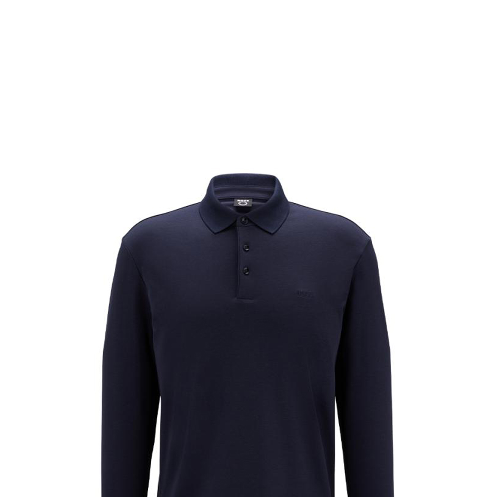 Sizing HUGO BOSS FW22 藍色刺繡徽標長袖Polo衫。 50468392-438