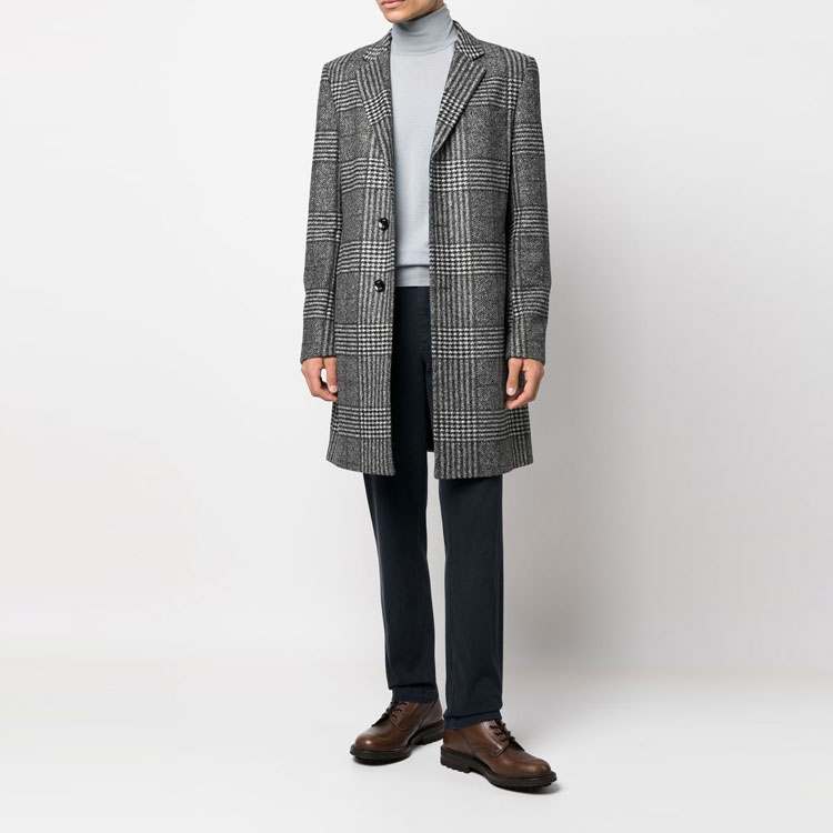 Lookbook HUGO BOSS FW22 灰色格紋單扣中長大衣 50479580-001
