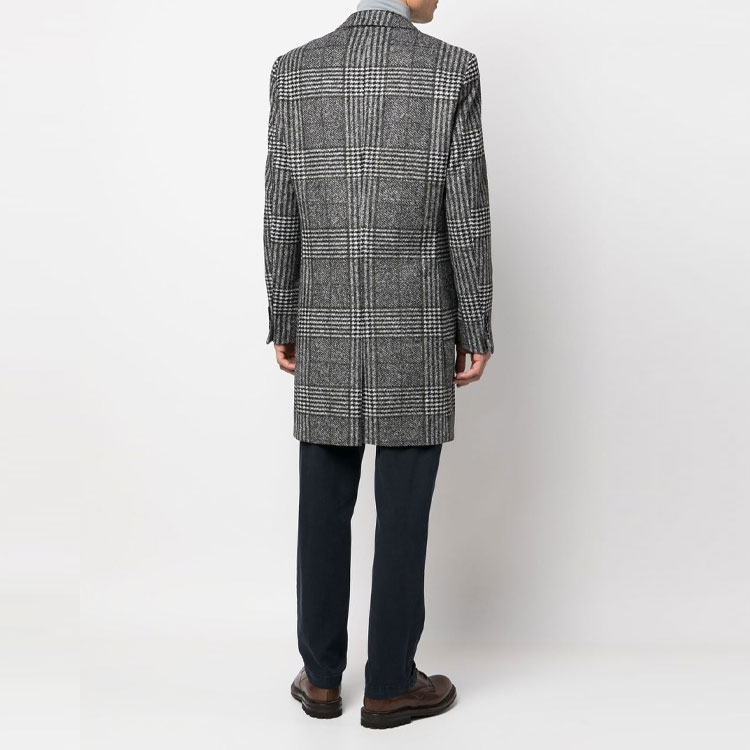Shop HUGO BOSS FW22 灰色格紋單扣中長大衣 50479580-001