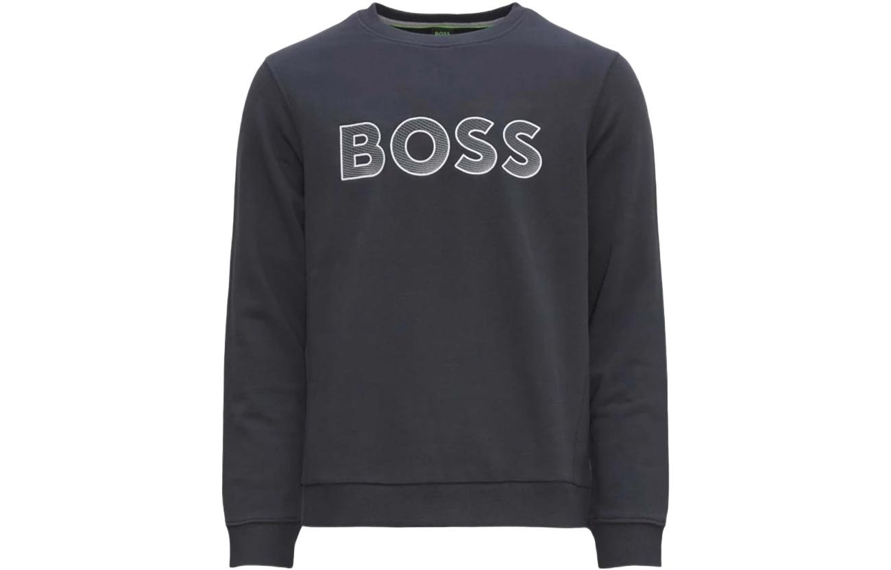 HUGO BOSS FW22  Navy Blue Sweatshirt with Solid Letter Logo Print. 50483018-402